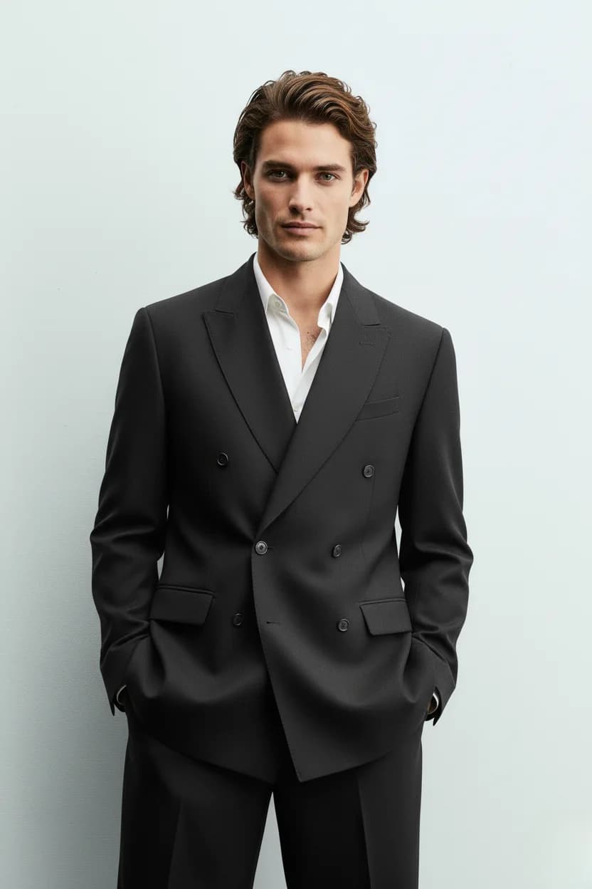 Men's Midnight Black Double-Breasted Premium Suit front