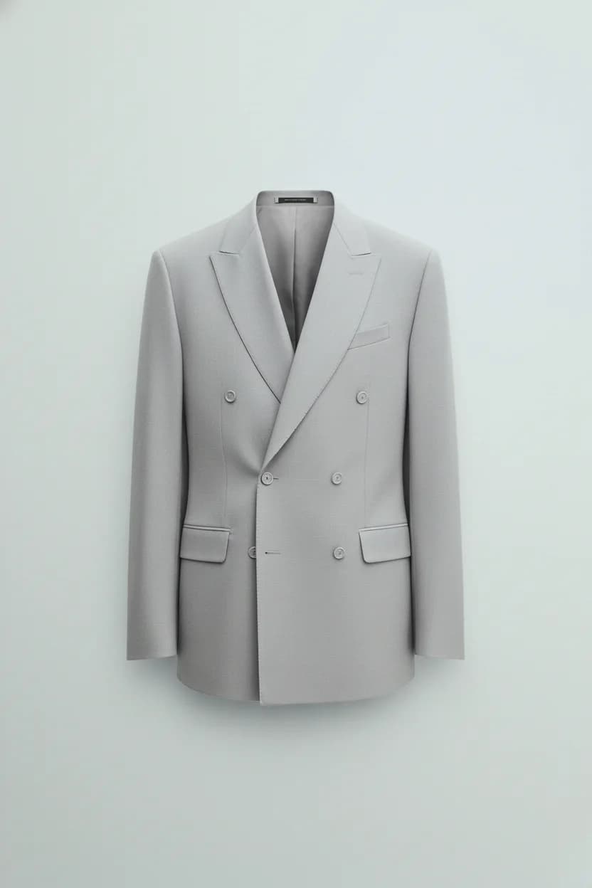 Men’s Premium Light Grey Double-Breasted Blazer Side