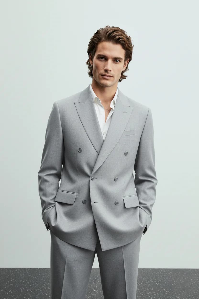 Men’s Premium Light Grey Double-Breasted Blazer front