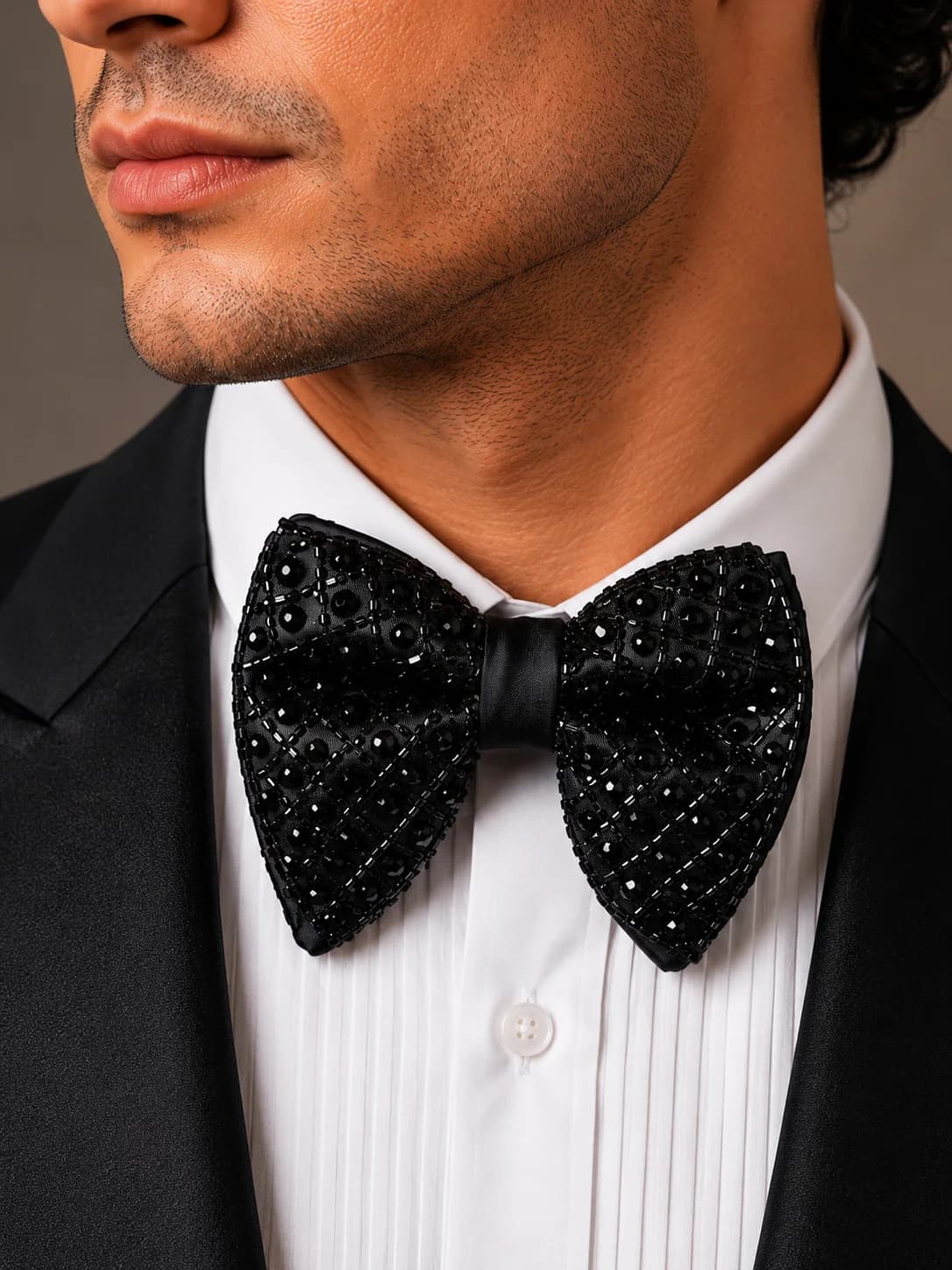 Midnight Noir Crystal Embellished Bow Tie overview