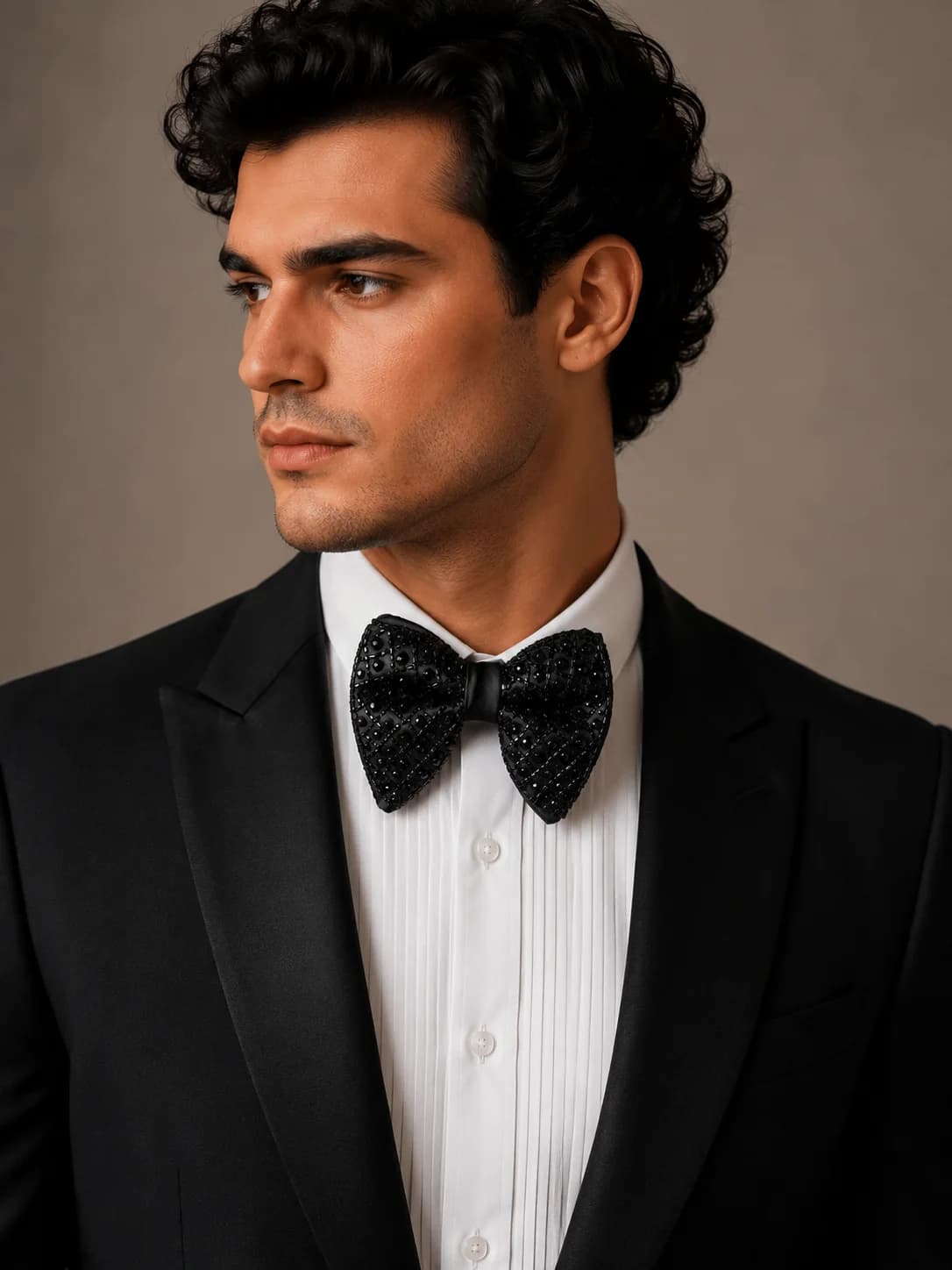 Midnight Noir Crystal Embellished Bow Tie front