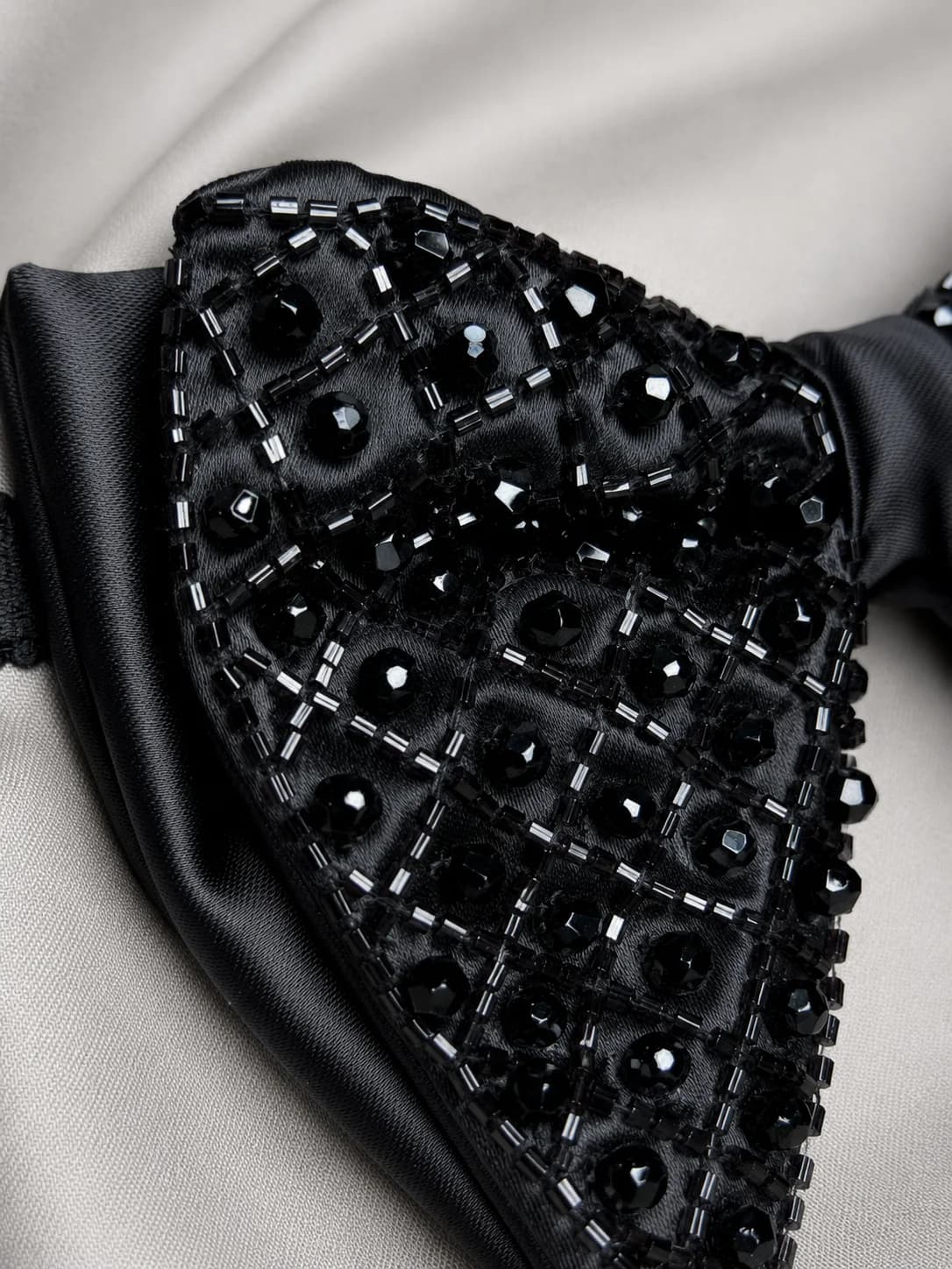 Midnight Noir Crystal Embellished Bow Tie Side