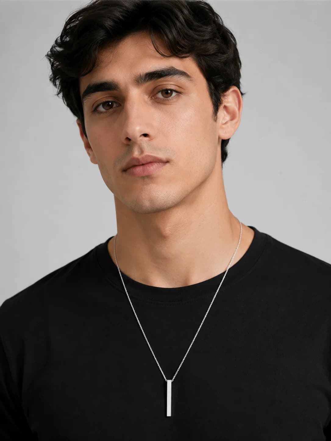 Minimal Bar Pendant Chain Necklace front