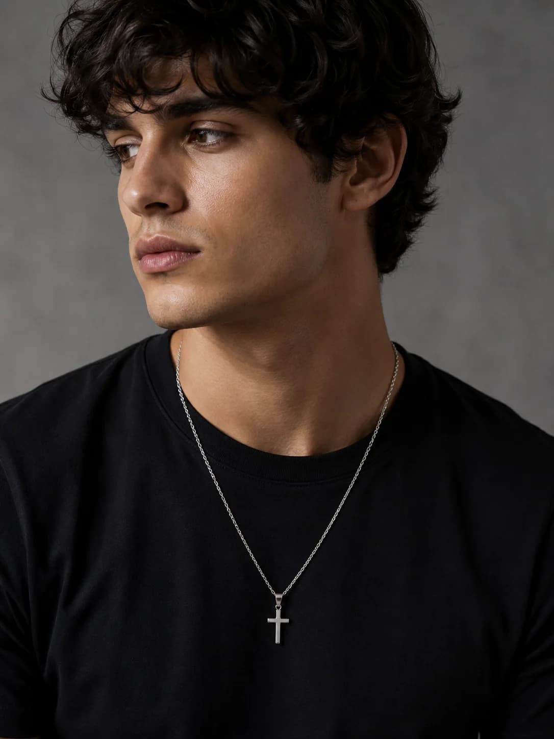 Minimal Cross Pendant Chain Necklace front