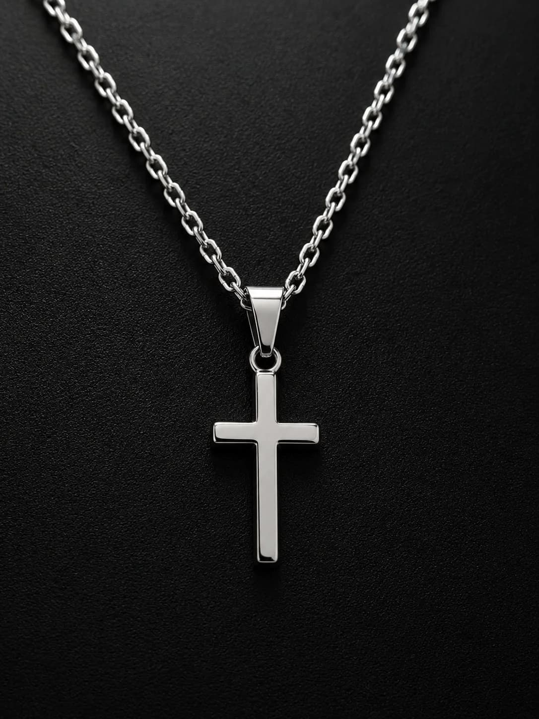 Minimal Cross Pendant Chain Necklace Side
