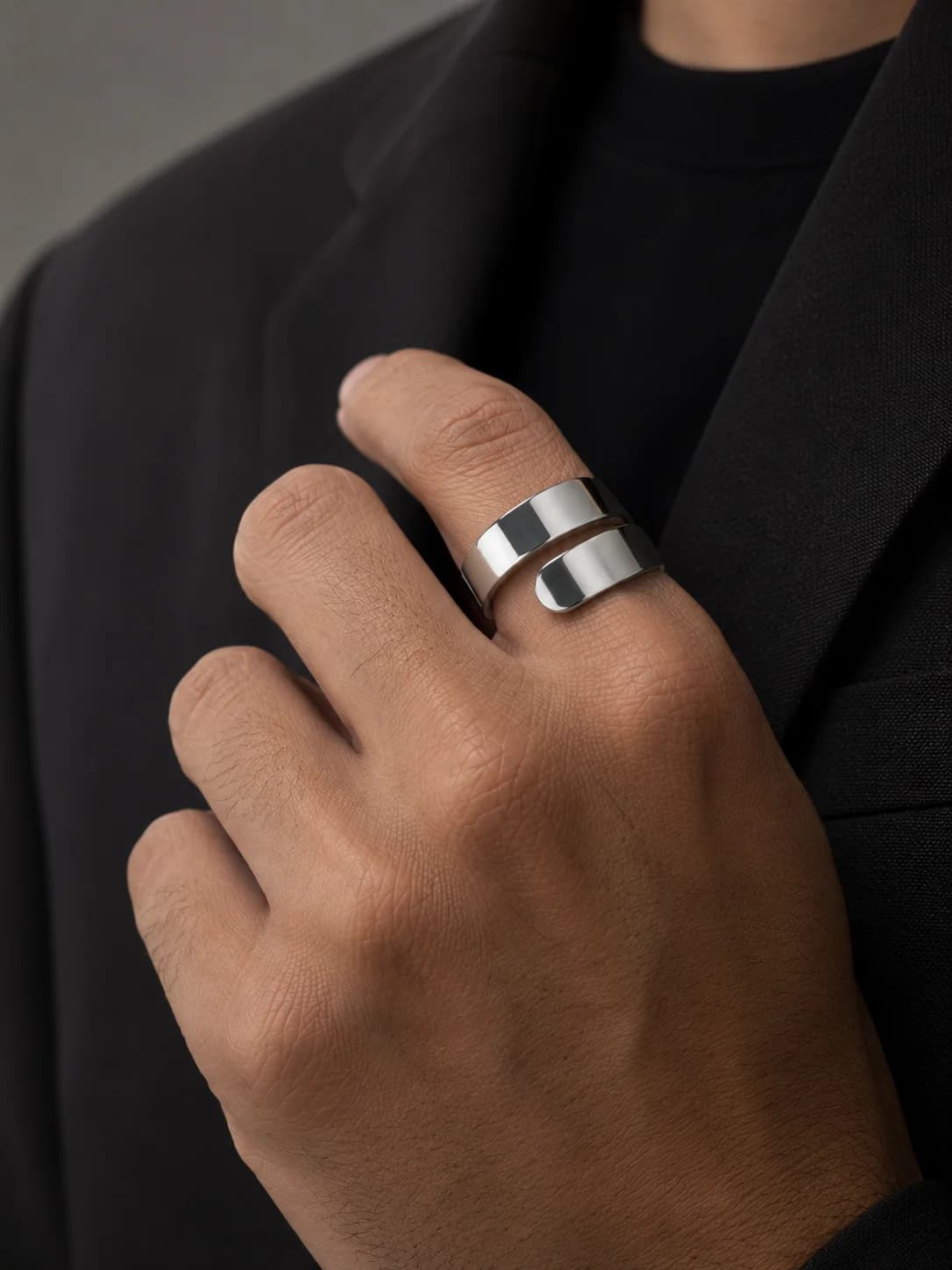 Minimal Wrap Open Ring – Silver Finish front