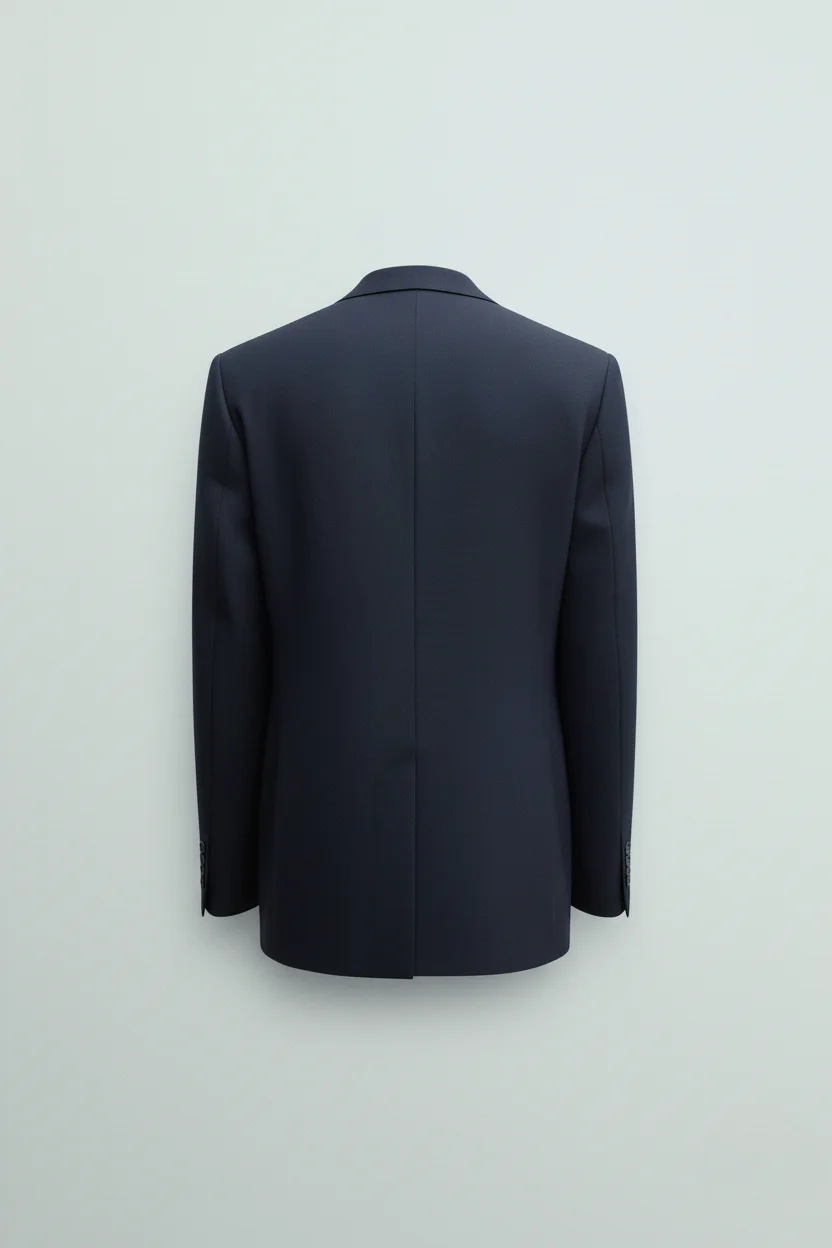 Navy Blue Double-Breasted Tailored Blazer Back