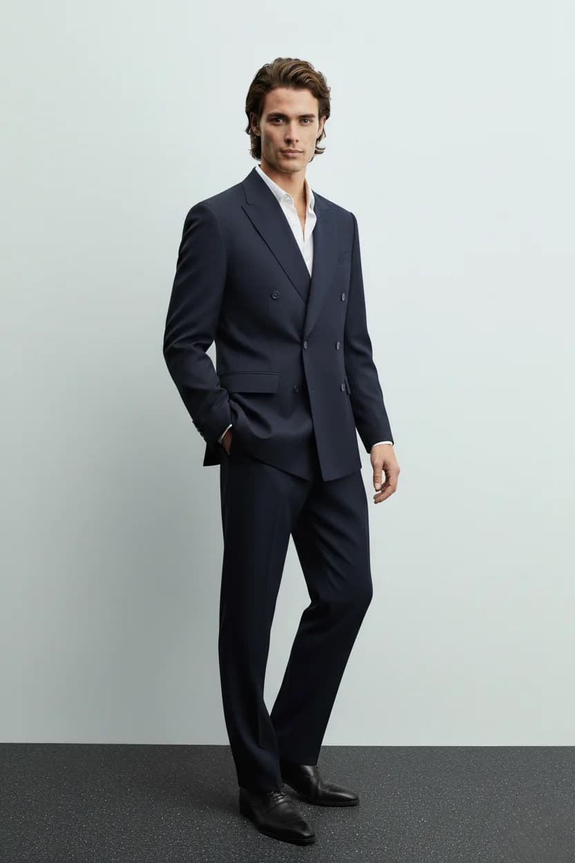 Navy Blue Double-Breasted Tailored Blazer front