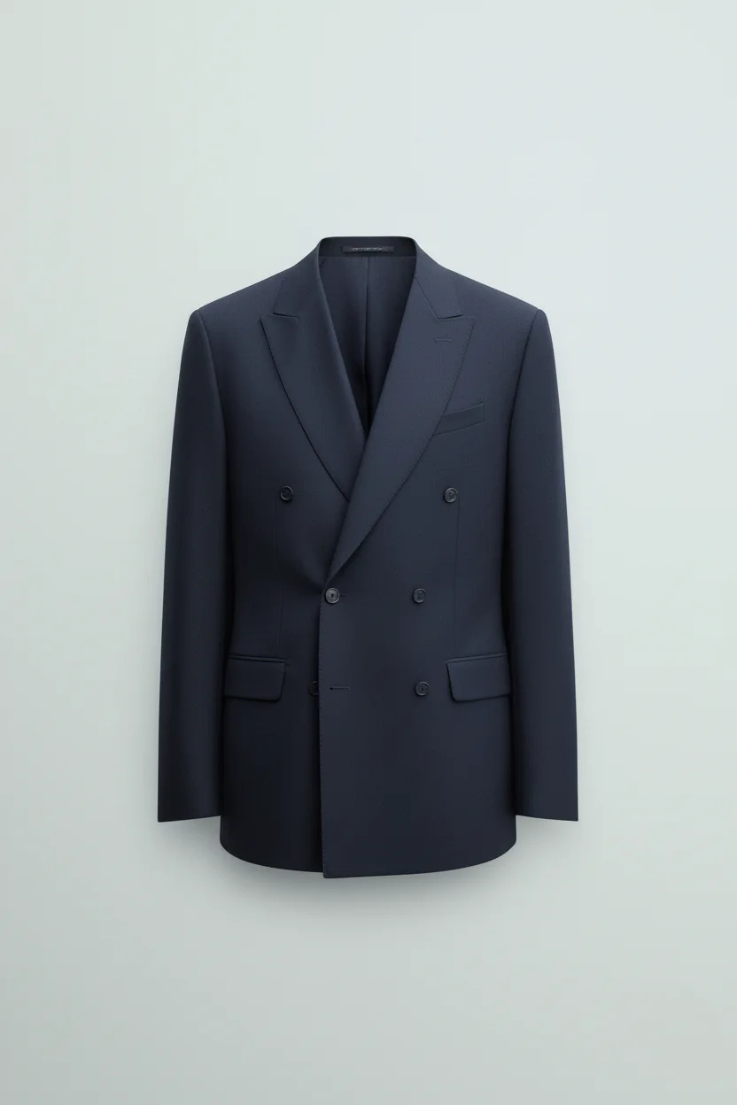 Navy Blue Double-Breasted Tailored Blazer Side