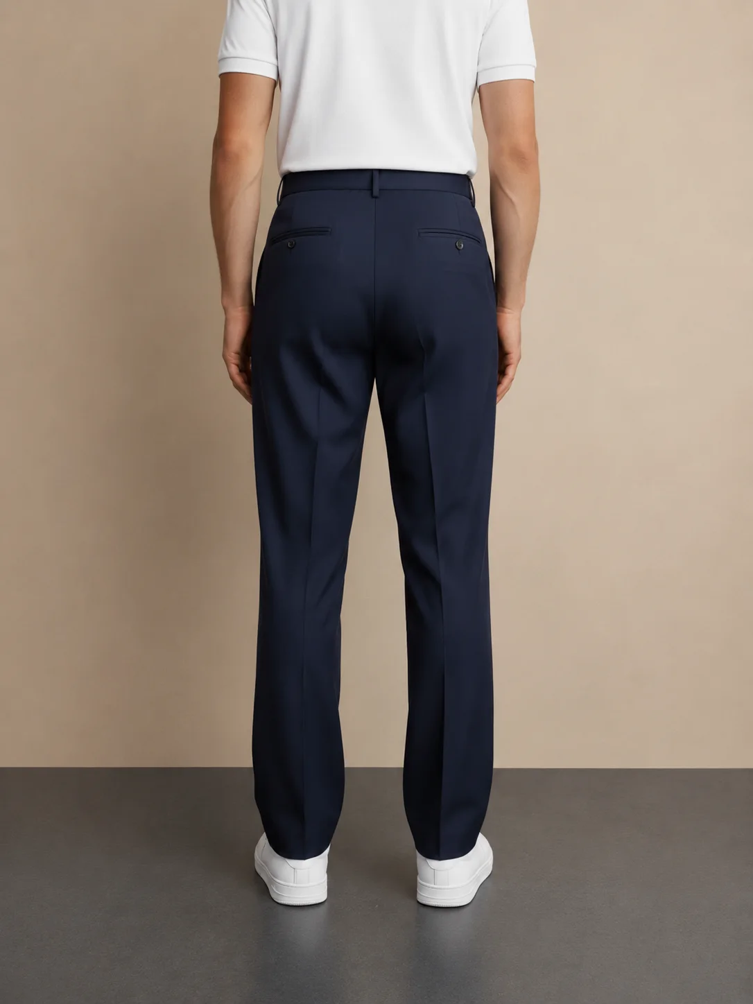 Navy Blue Regular Fit Formal Trousers Back