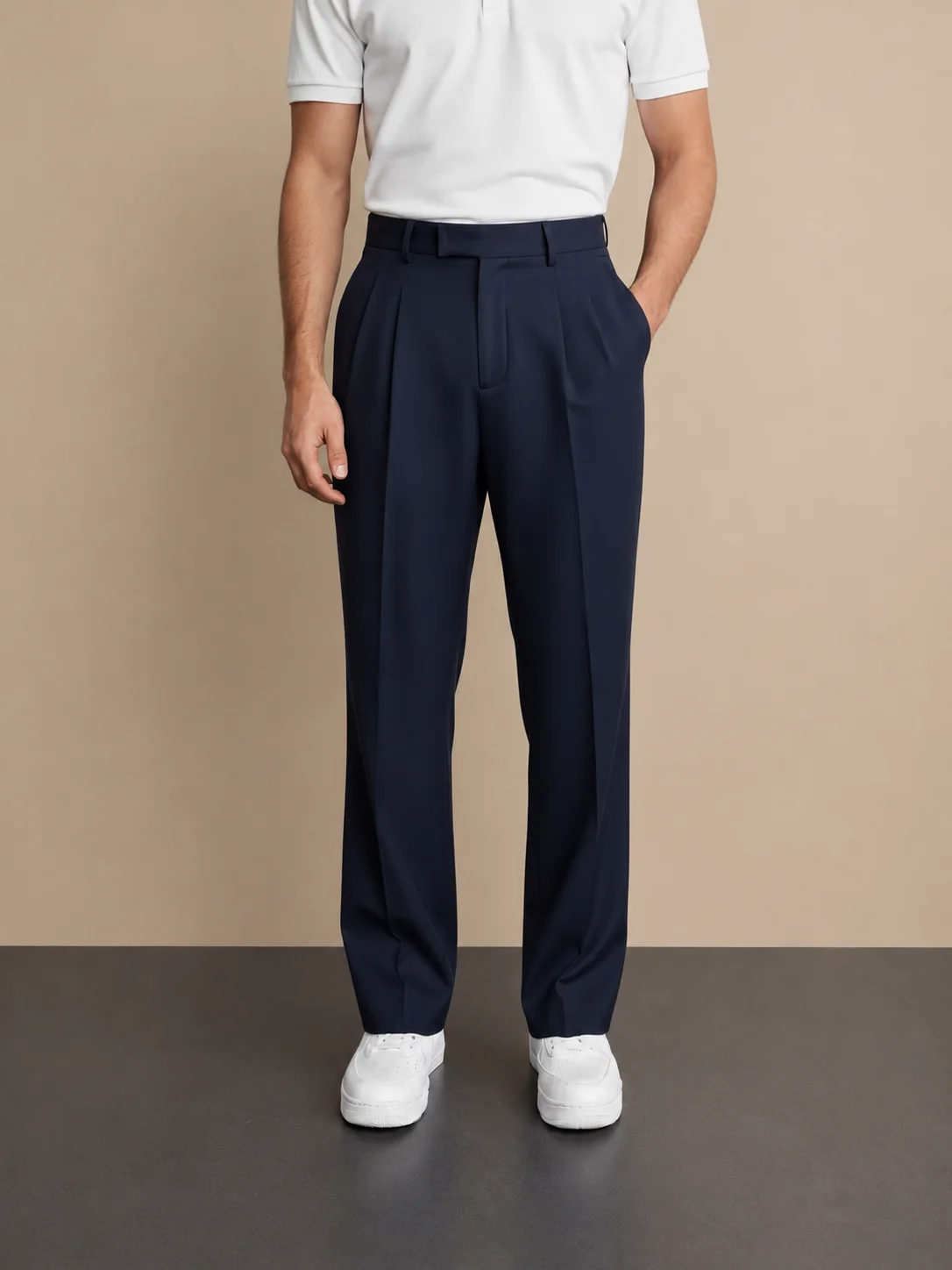 Navy Blue Regular Fit Formal Trousers Side