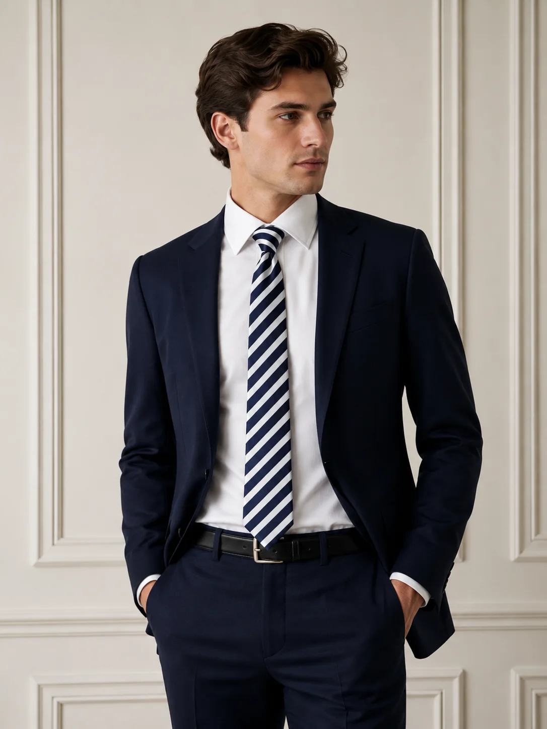 Navy Crest Striped Necktie front