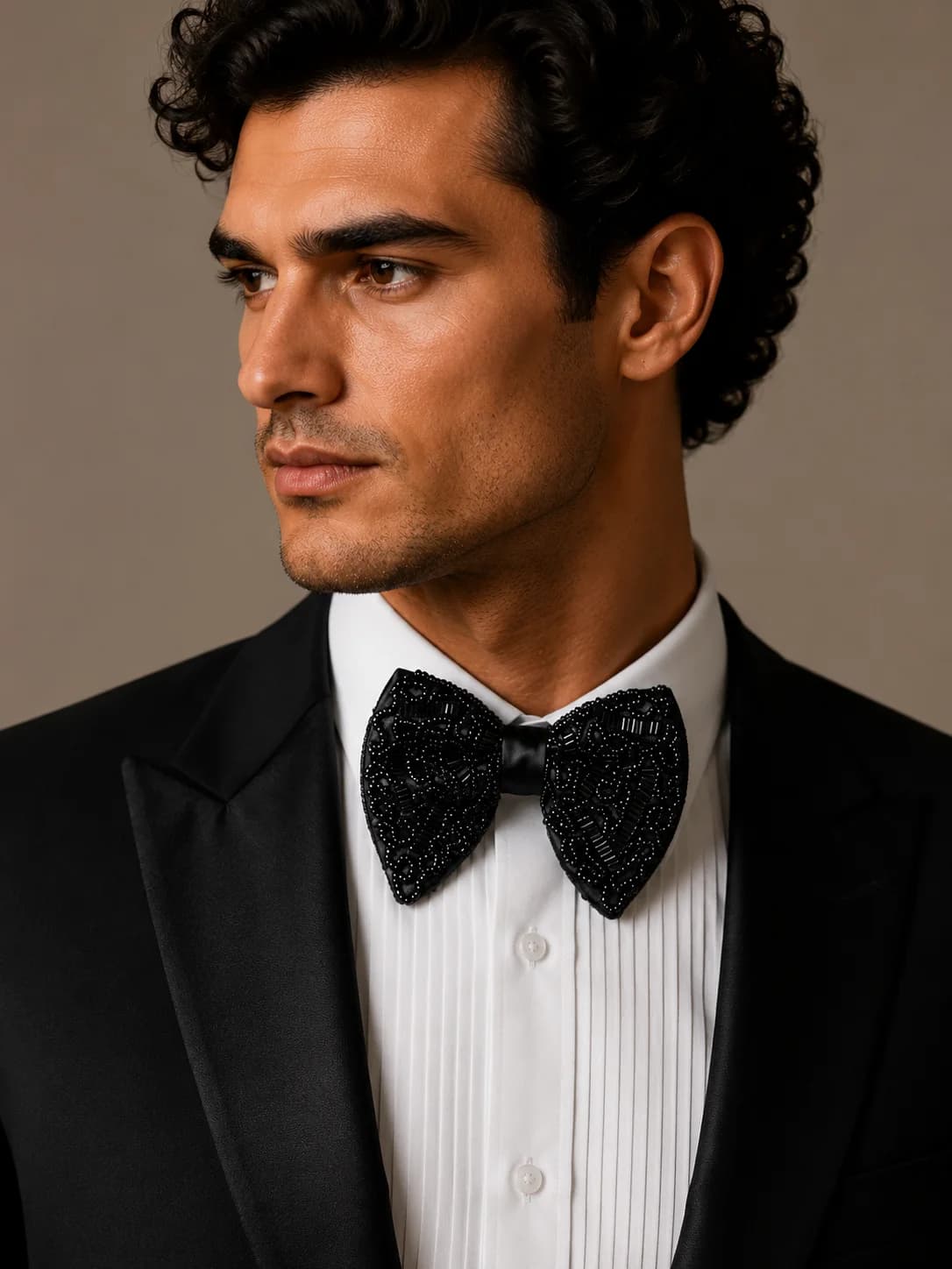 Noir Royale Hand-Embroidered Beaded Bow Tie front
