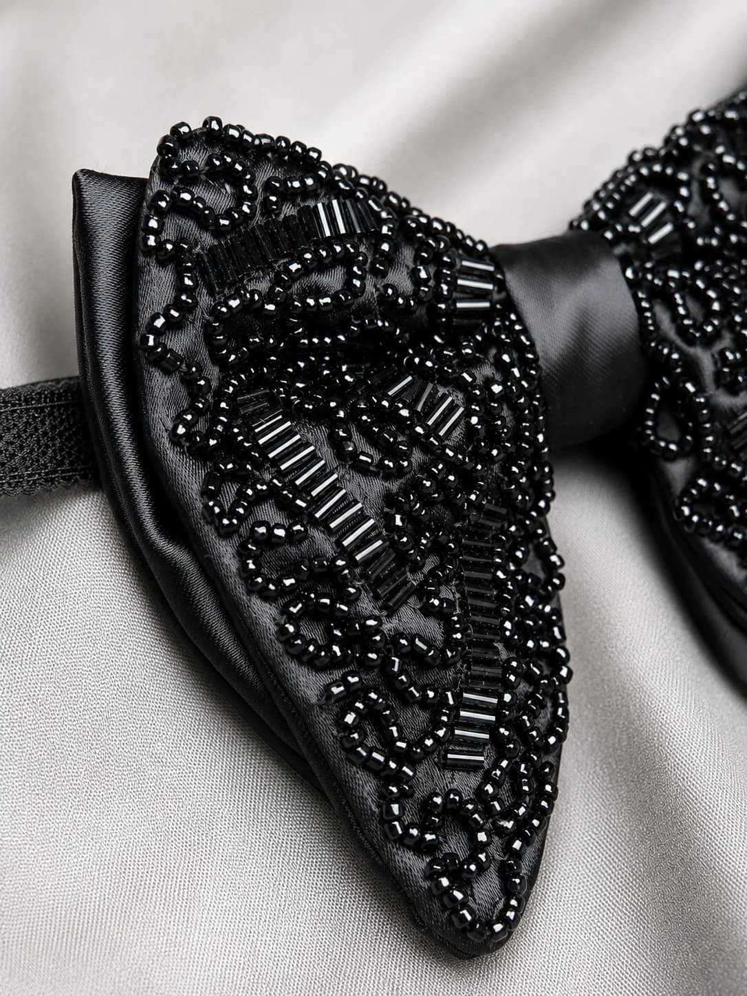 Noir Royale Hand-Embroidered Beaded Bow Tie Side