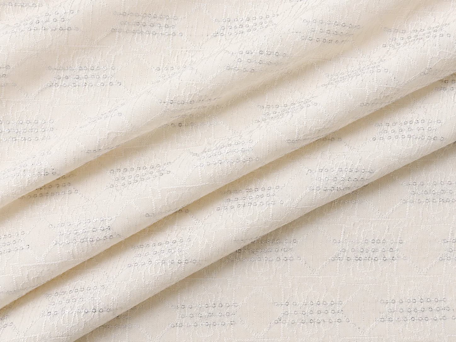 Off-White Poly Cotton Sequin Textured Fabric Drape