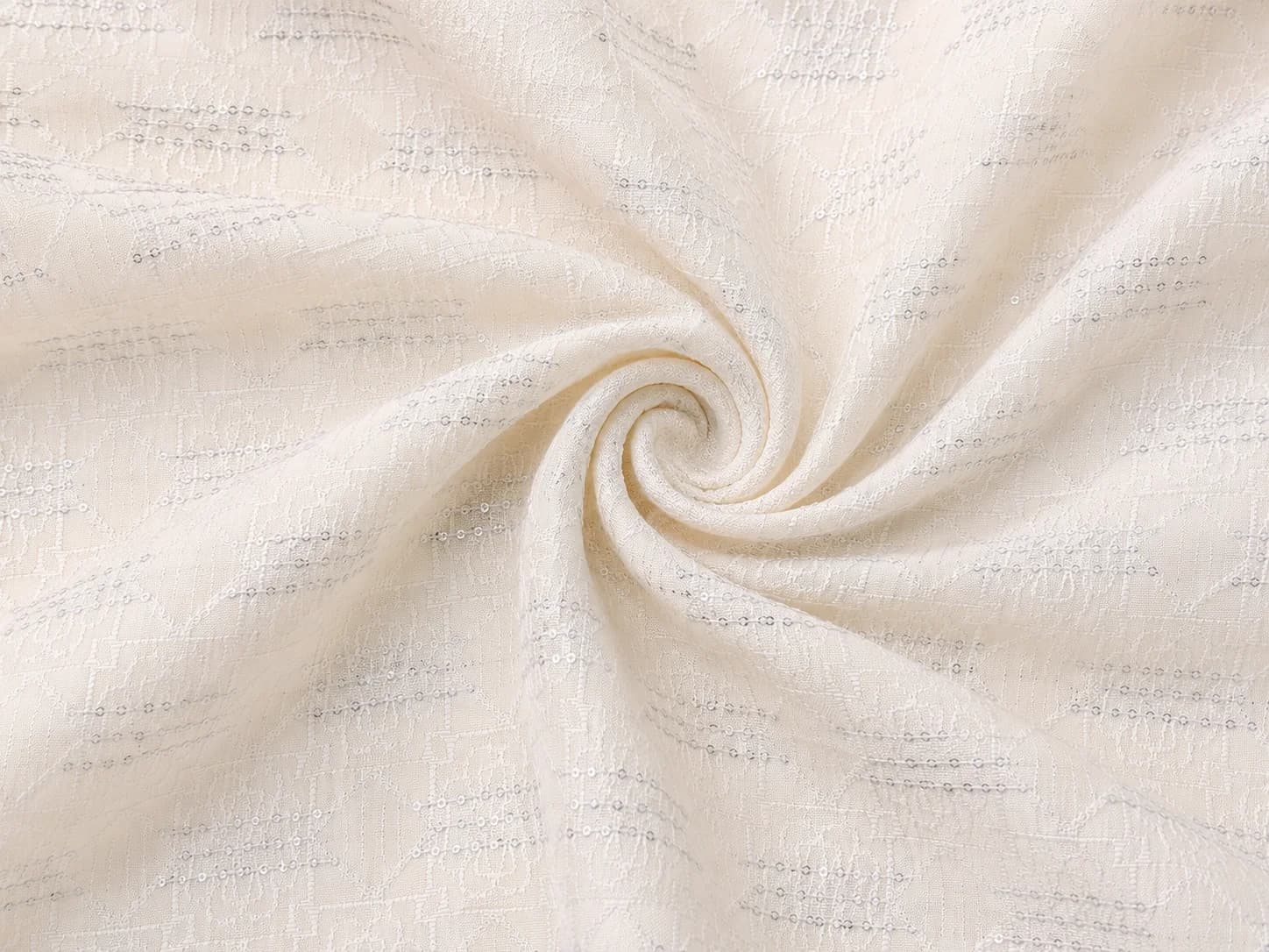 Off-White Poly Cotton Sequin Textured Fabric Texture