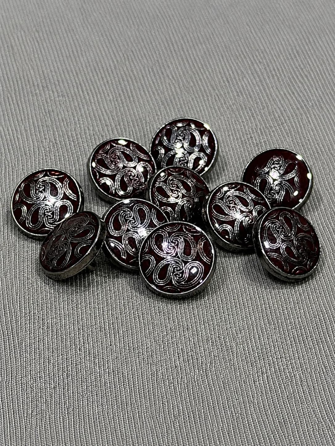 Ornamental Engraved Metal Button – Burgundy Gloss Finish overview