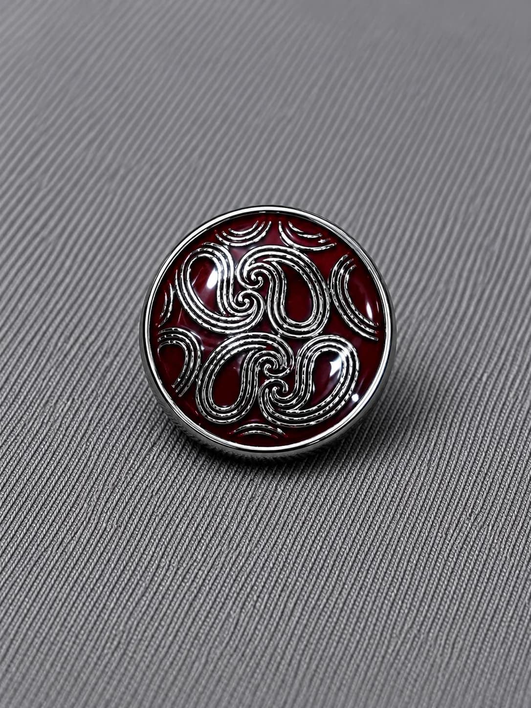 Ornamental Engraved Metal Button – Burgundy Gloss Finish front