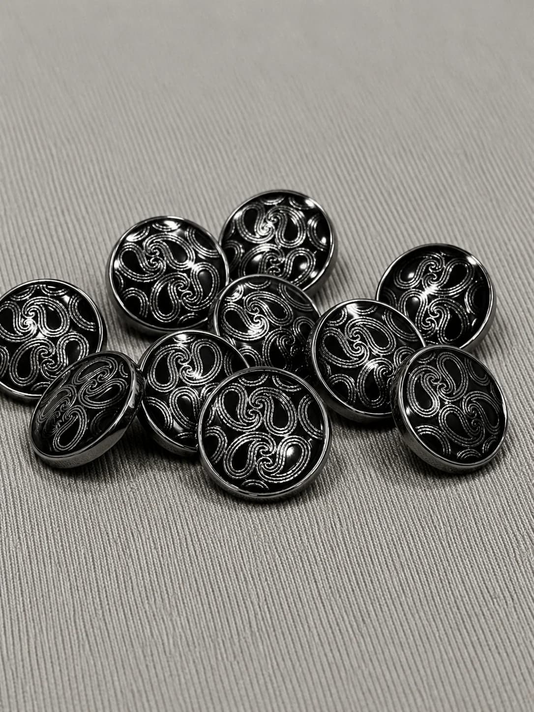 Ornamental Engraved Metal Button – Gunmetal Black Gloss Finish overview