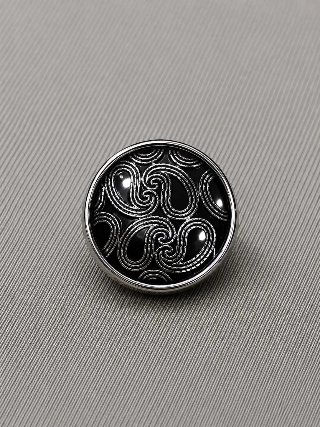 Ornamental Engraved Metal Button – Gunmetal Black Gloss Finish front