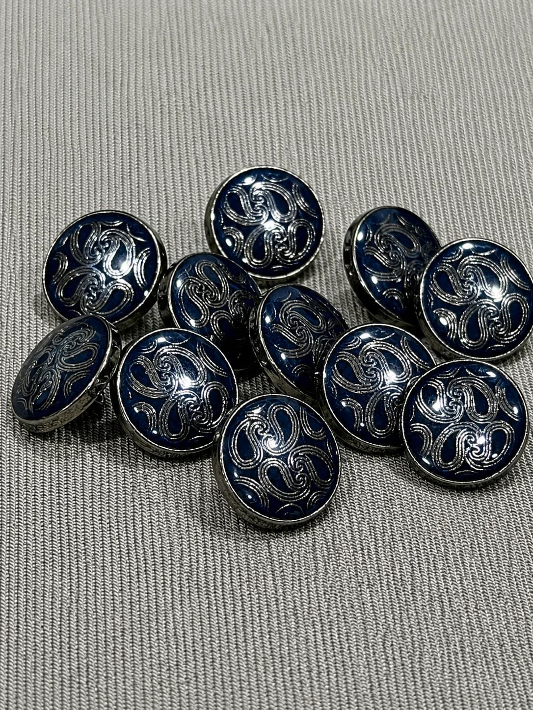 Ornamental Engraved Metal Button – Midnight Blue Gloss Finish overview
