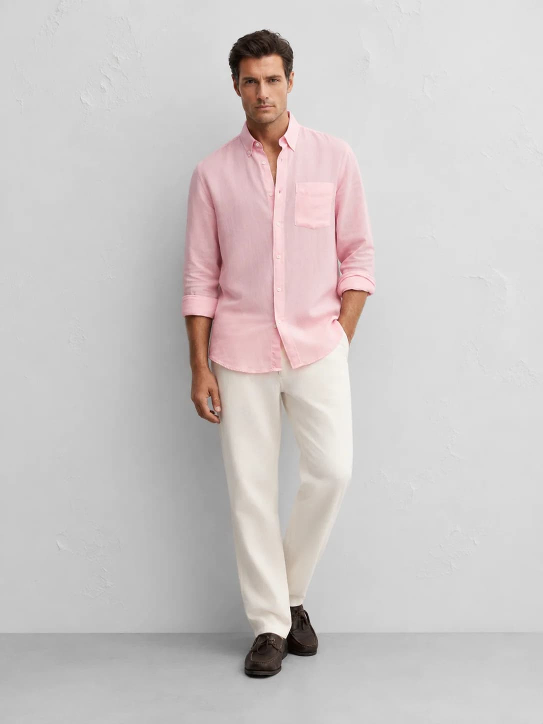 Pastel Pink Premium linen Shirt front
