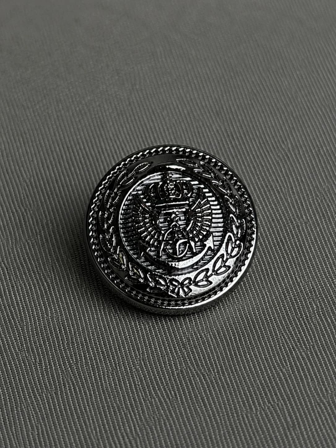 Royal Crest Engraved Metal Button – Black Gloss Finish front