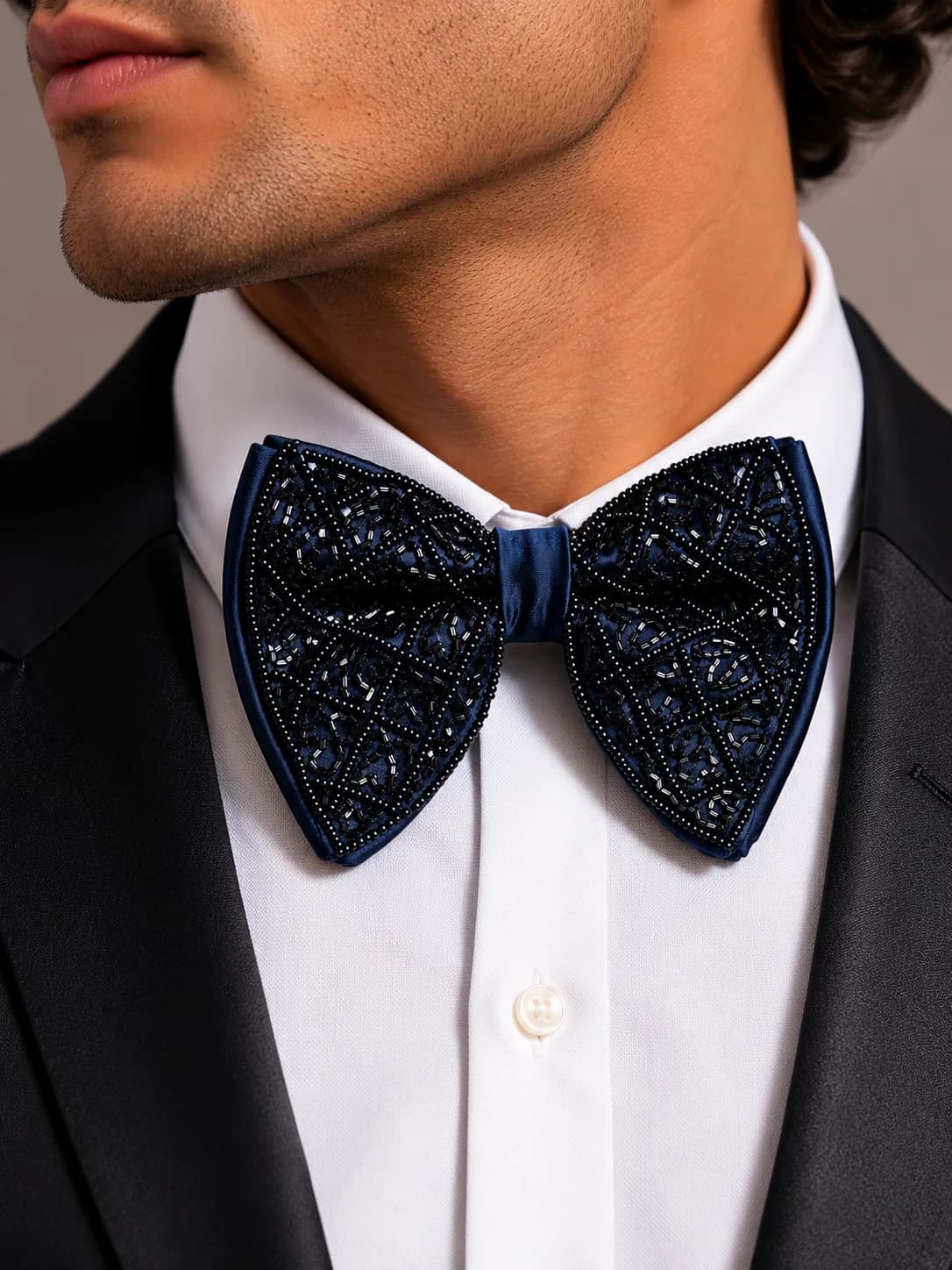Royal Midnight Beaded Designer Bow Tie overview
