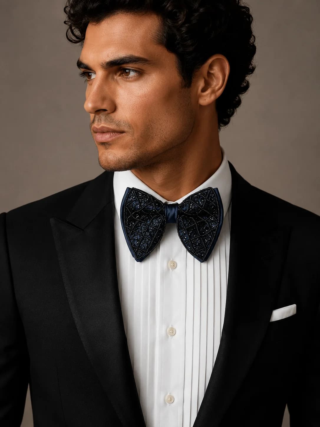 Royal Midnight Beaded Designer Bow Tie front