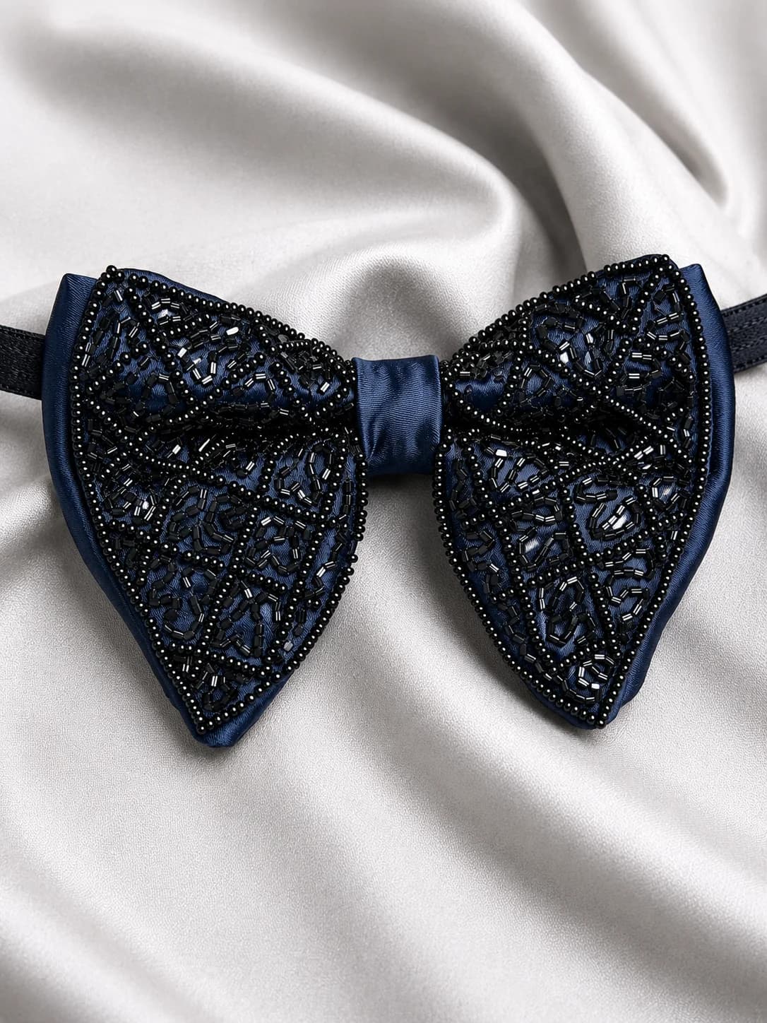 Royal Midnight Beaded Designer Bow Tie Side