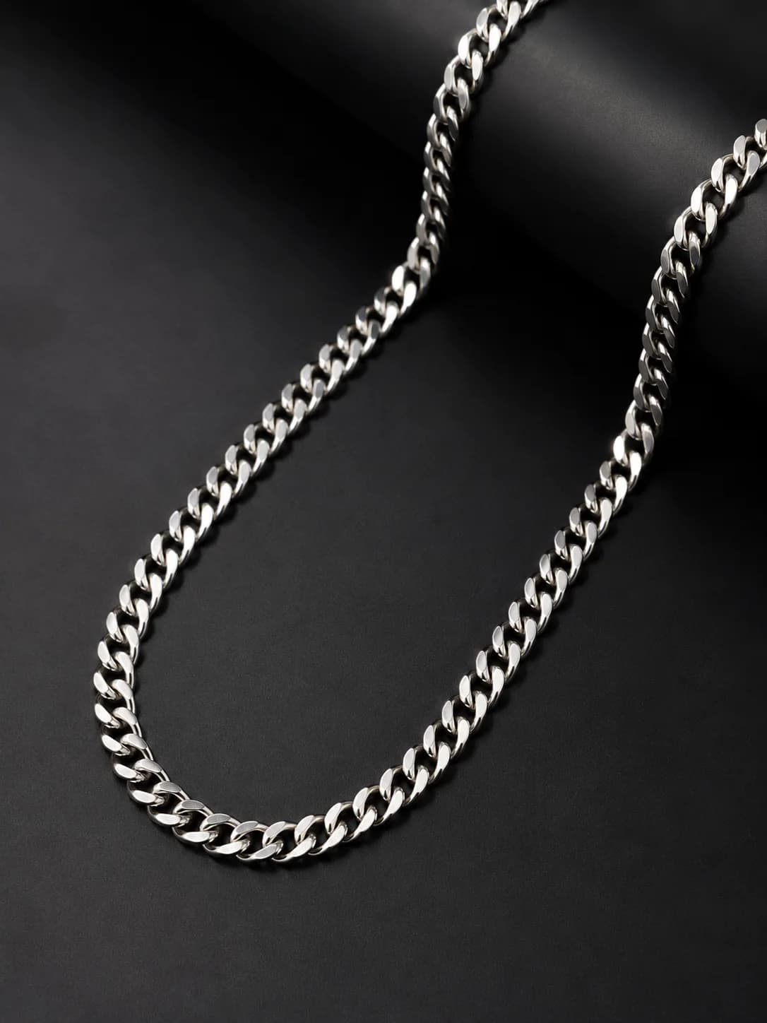 Silver Cuban Link Chain Necklace Side