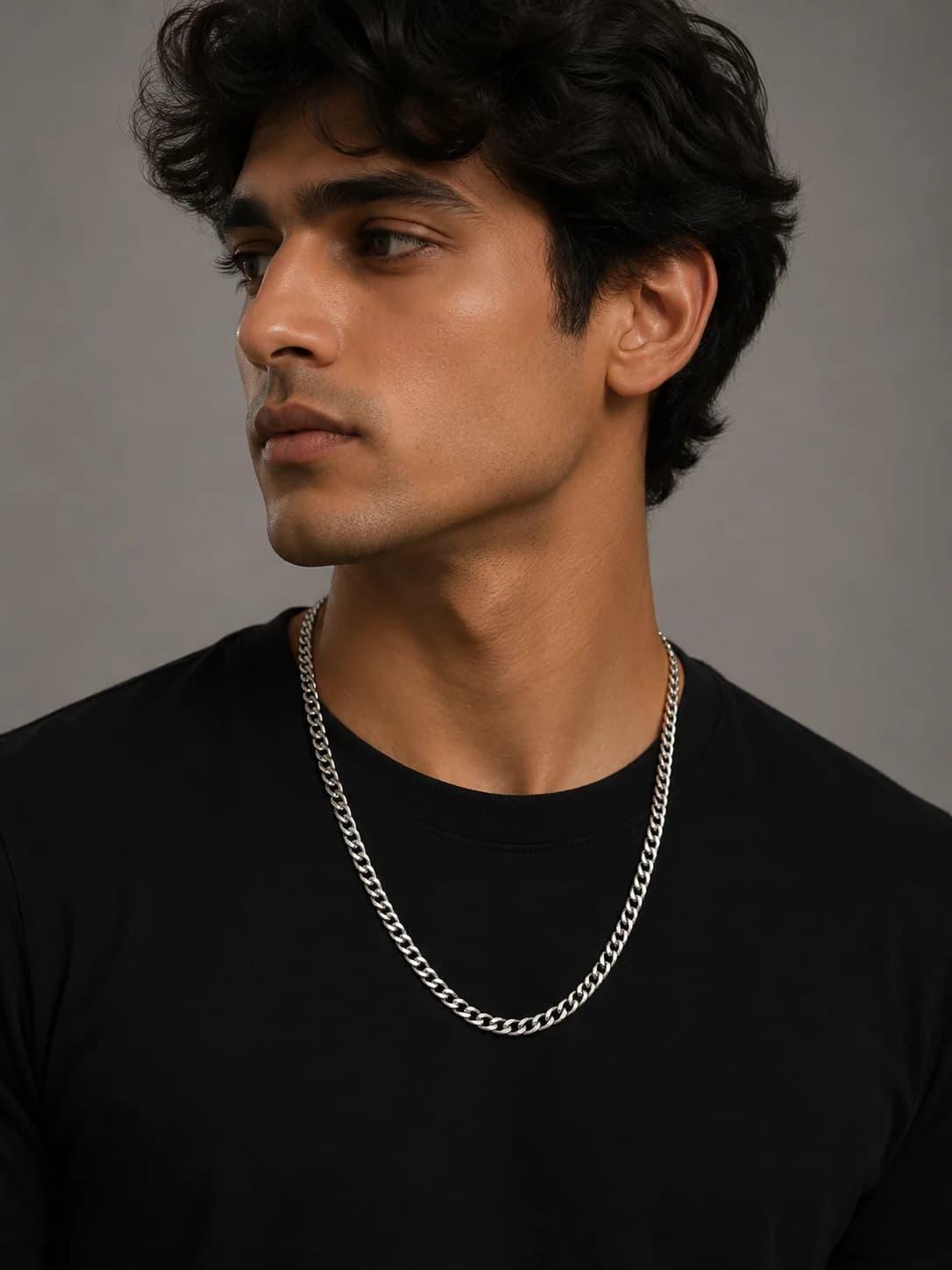 Silver Cuban Link Chain Necklace front