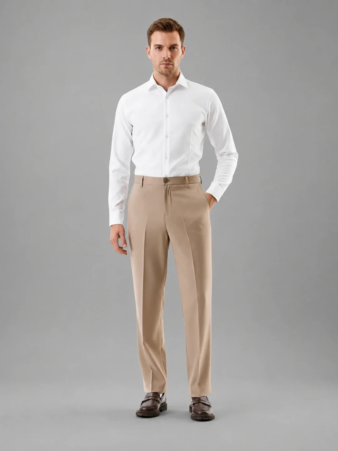 Slim Fit Beige Pant: front