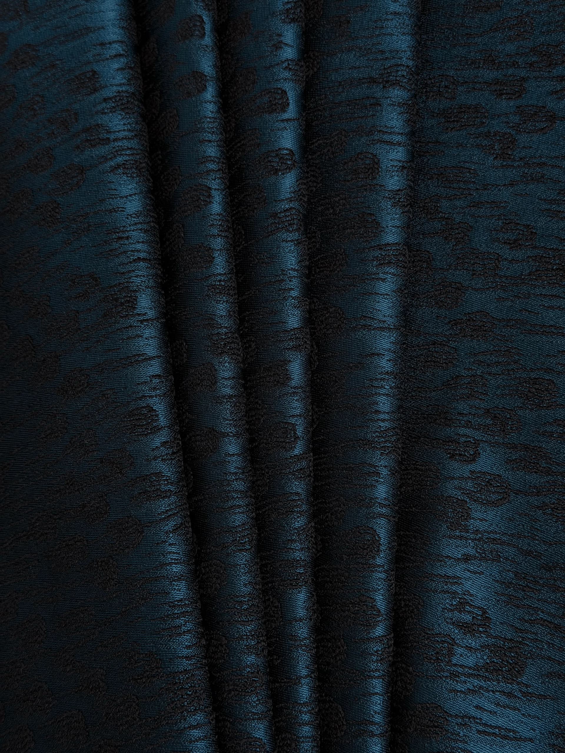 Textured Jacquard Fabric –Dark greyish cyan & Black Description: Drape