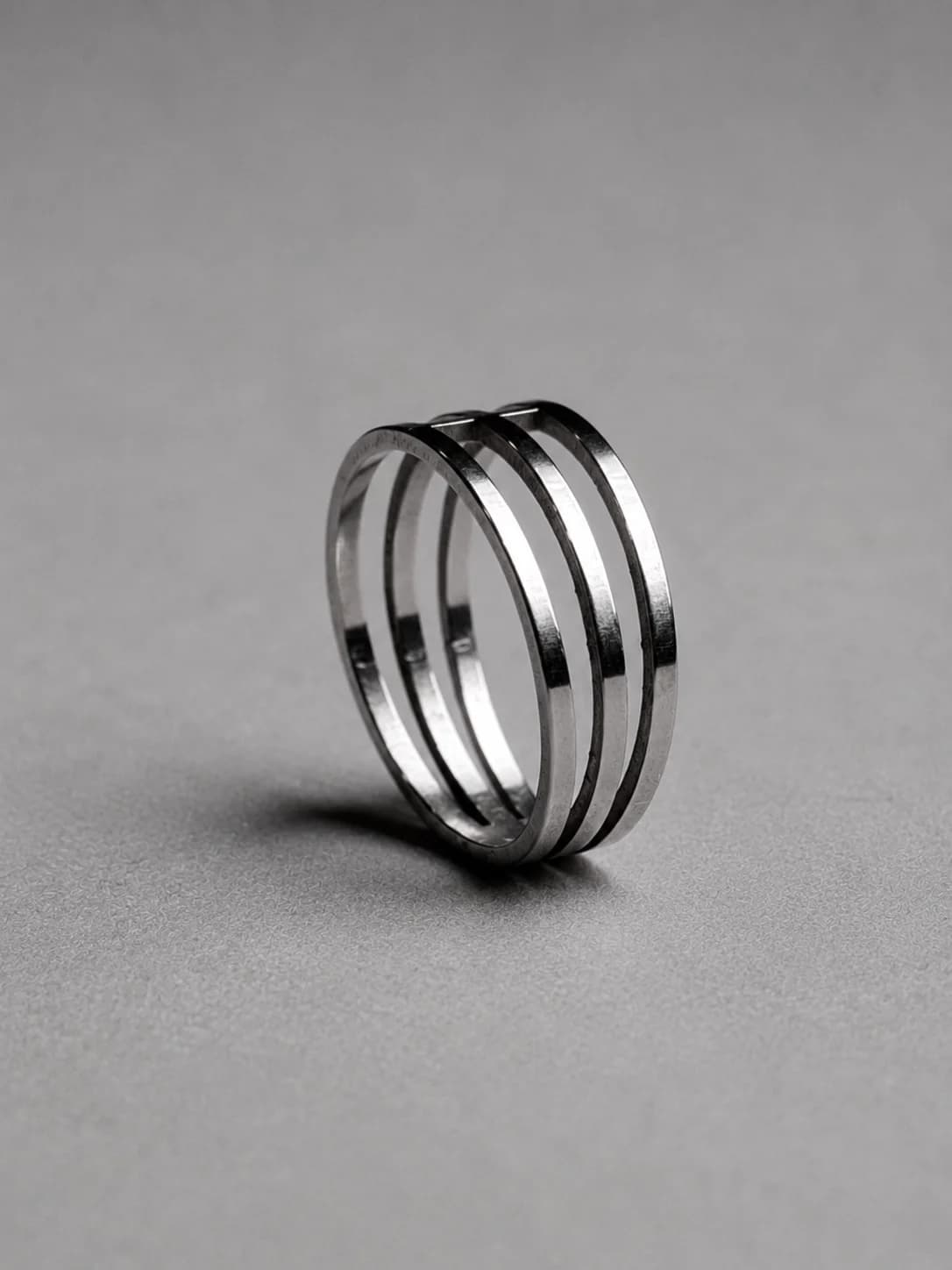 Triple Line Open Band Ring – Silver Finish Side