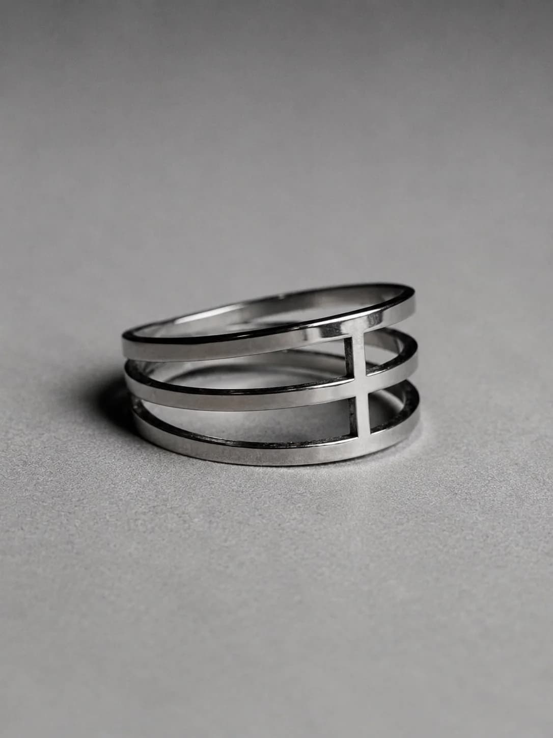 Triple Line Open Band Ring – Silver Finish overview