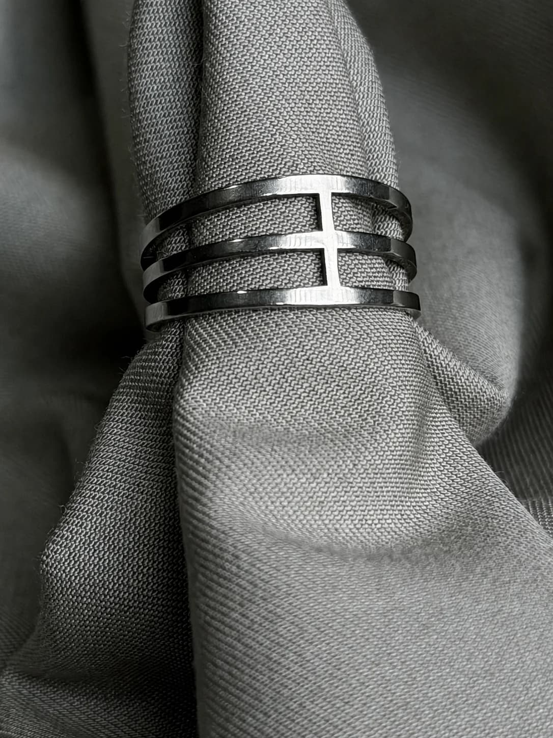 Triple Line Open Band Ring – Silver Finish Back
