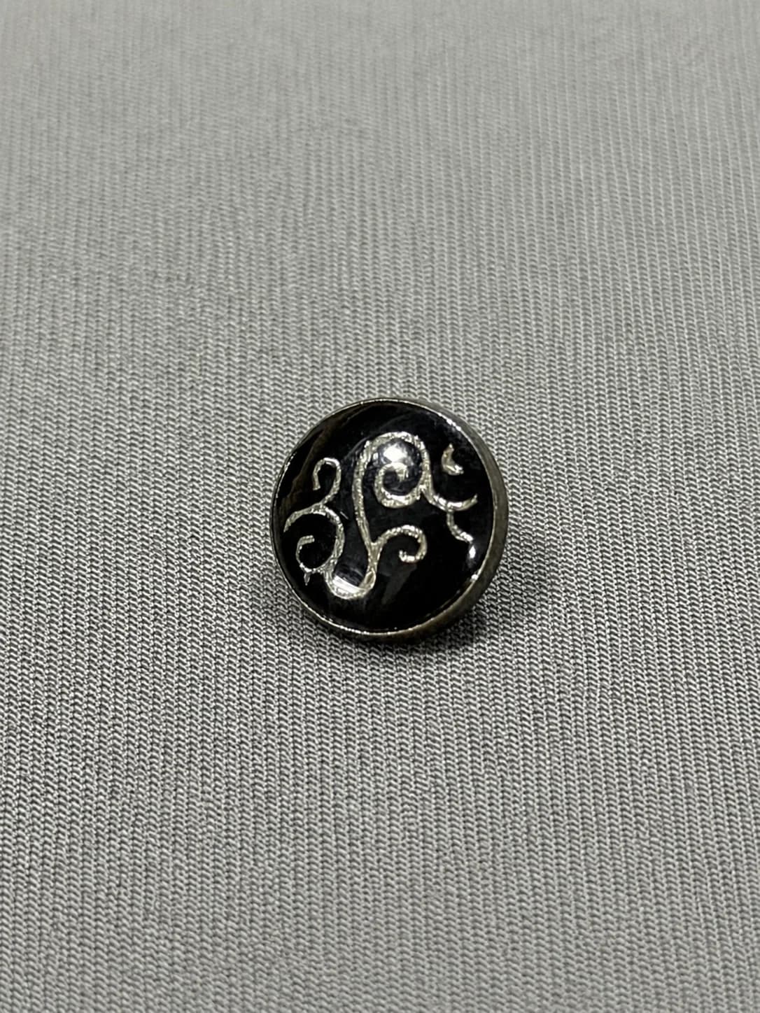 Vintage Black Engraved Metal Shank Button front