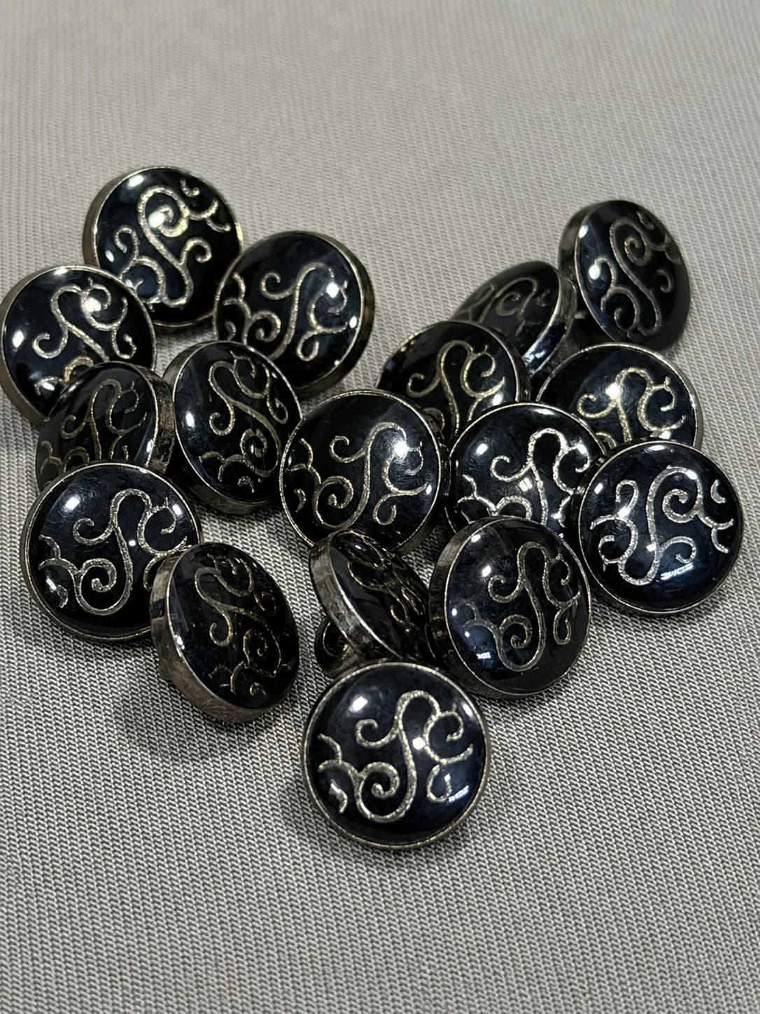 Vintage Black Engraved Metal Shank Button overview