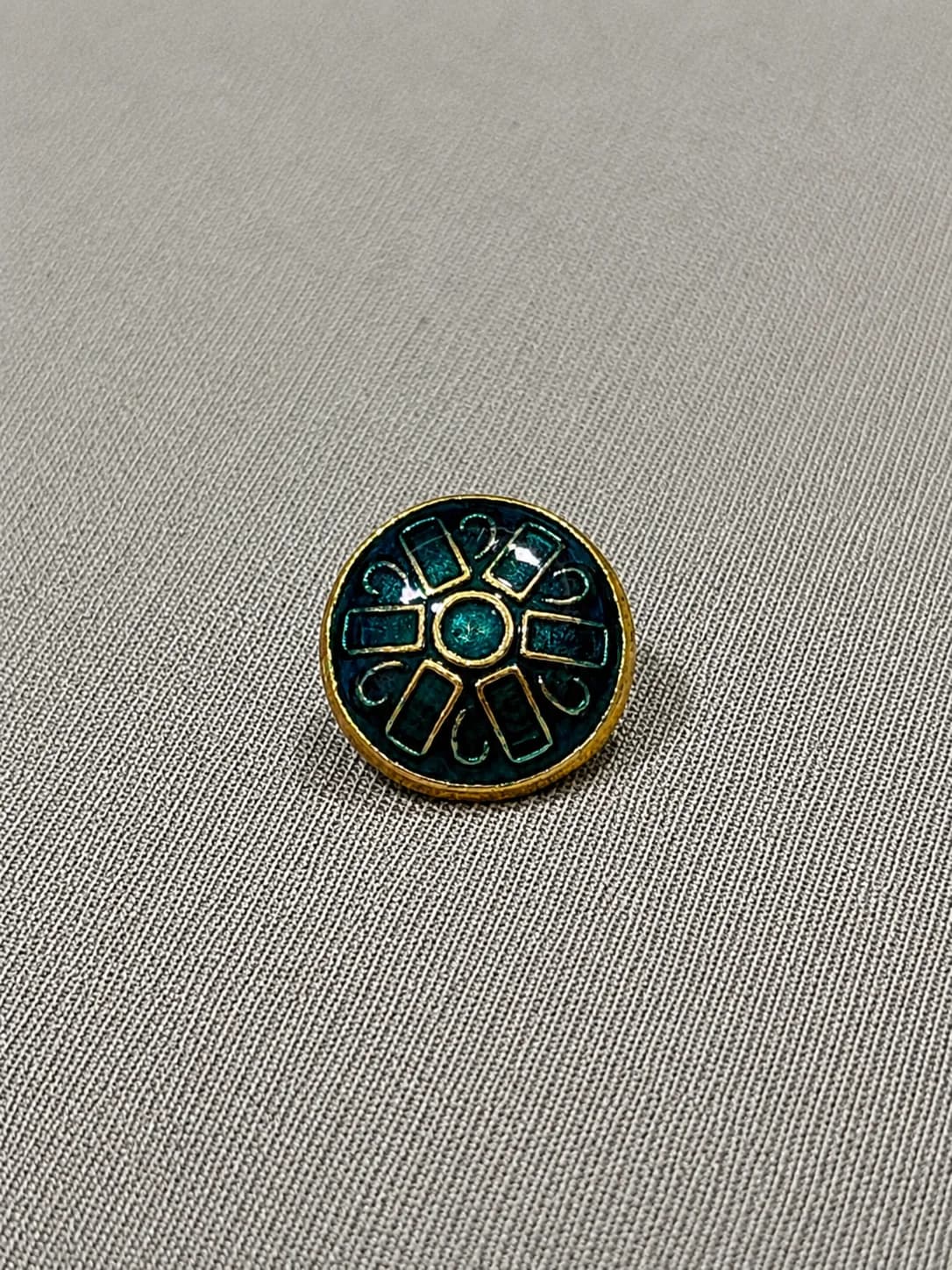 Vintage Radial Enamel Metal Button – Teal & Gold Finish front