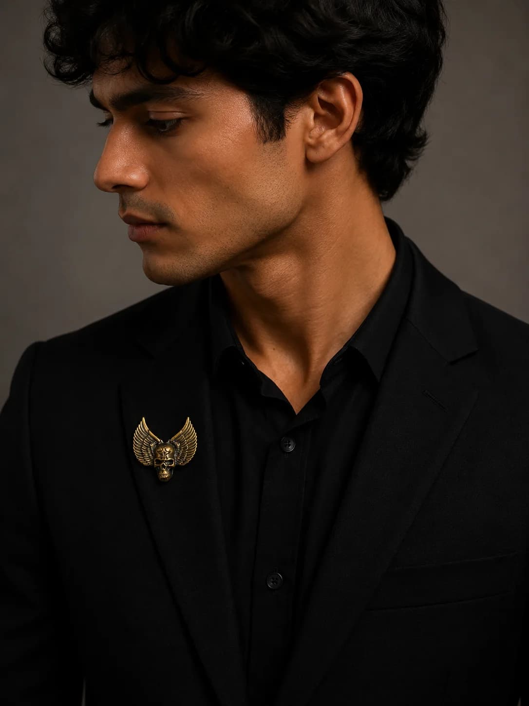 Winged Skull Statement Brooch front