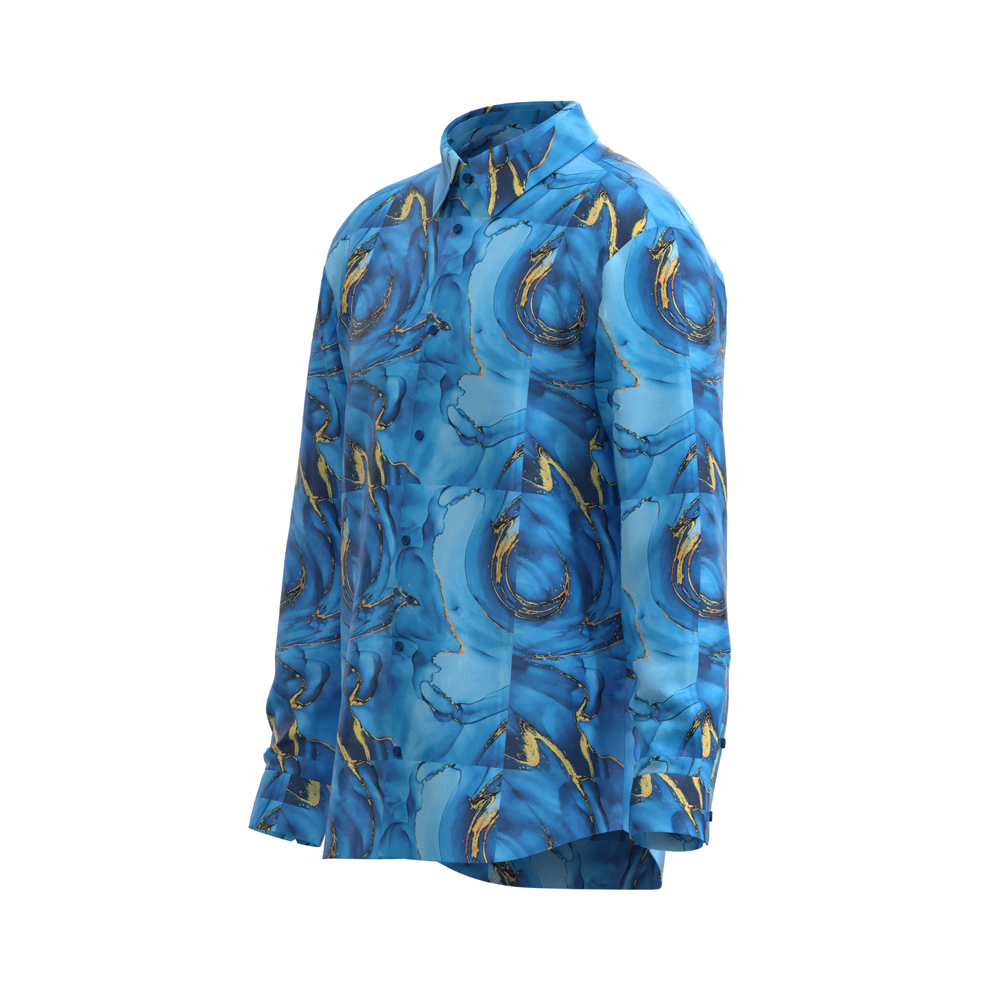 Blue Abstract Floral Dress Shirt