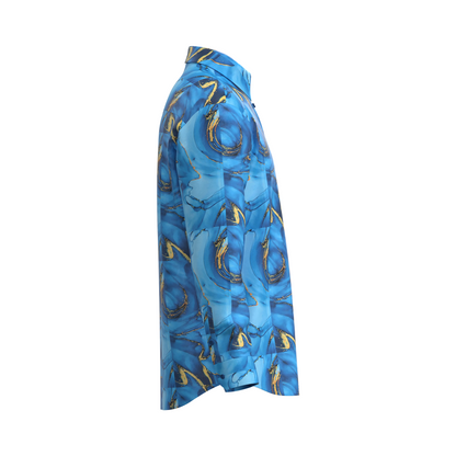 Blue Abstract Floral Dress Shirt