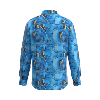 Blue Abstract Floral Dress Shirt