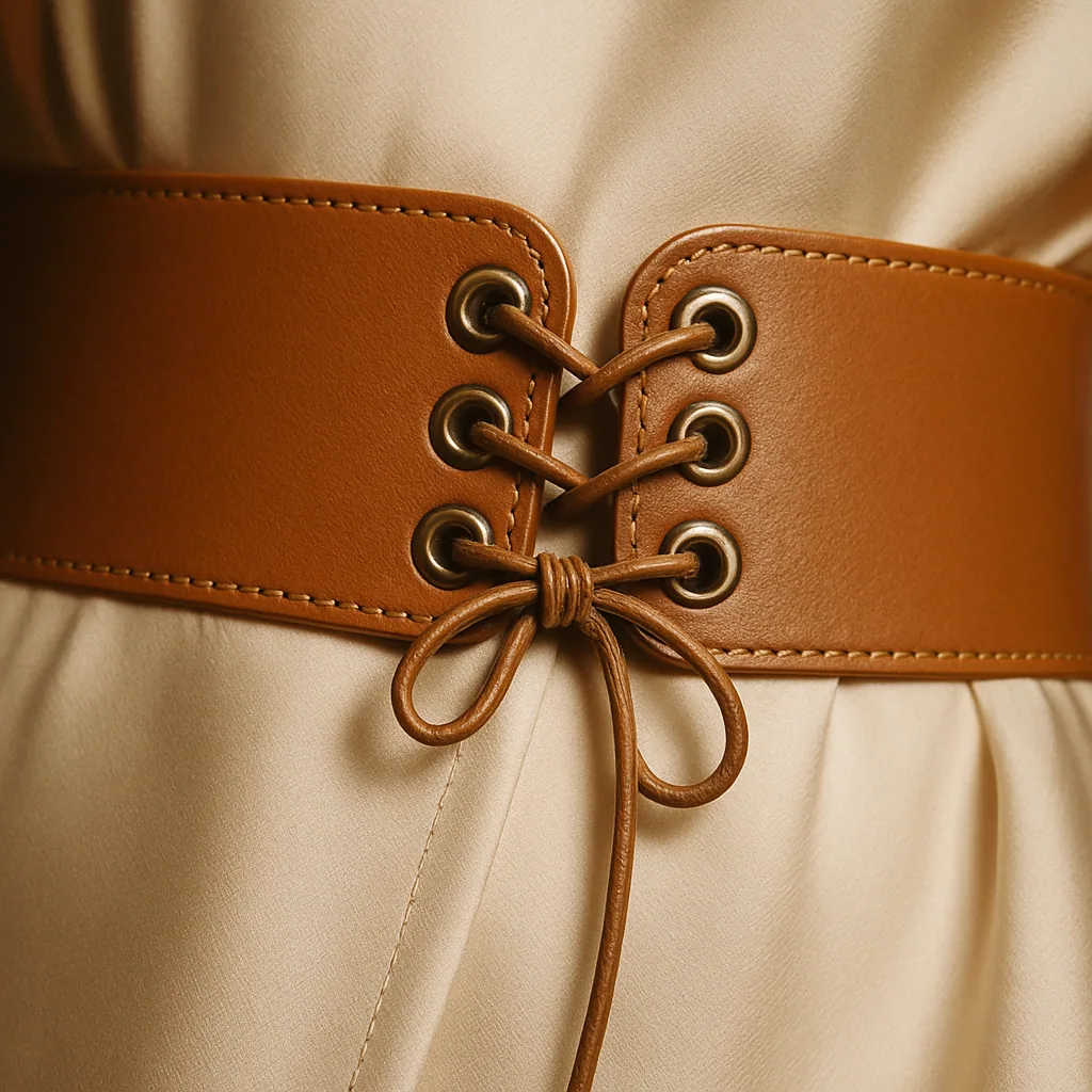 Wide Corseted Calfskin Belt Detail